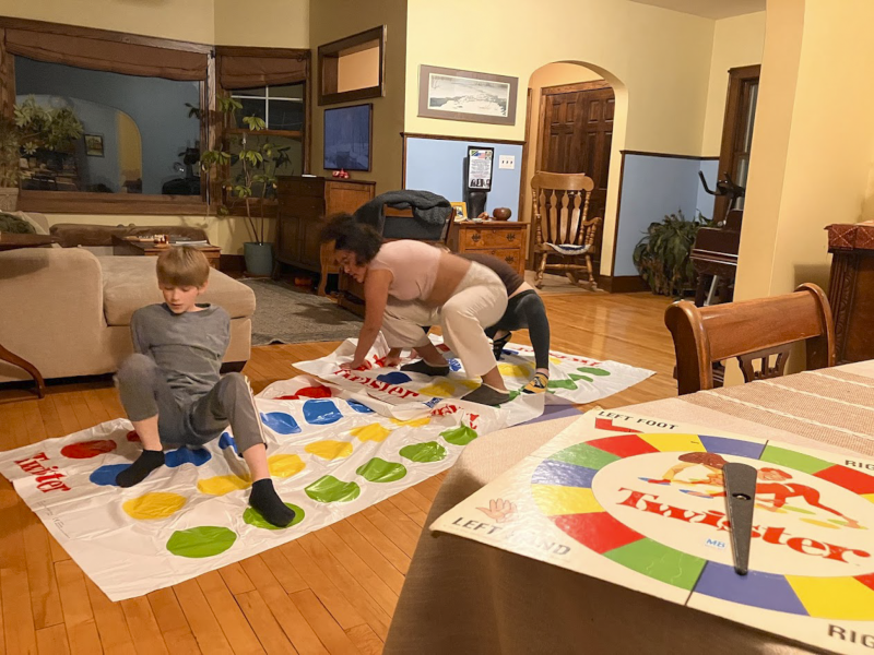 Twister in Our Living Room With Neighbor Friends
